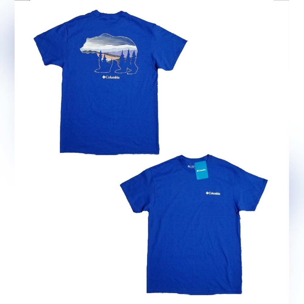 Columbia Sportswear Mens Back Bear Graphic Tshirt Blue Size MEDIUM New